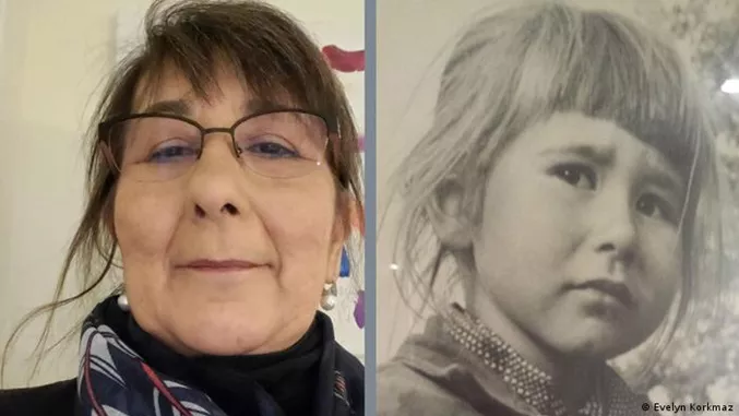 Evelyn Korkmaz hoy y cuando tenía cuatro años