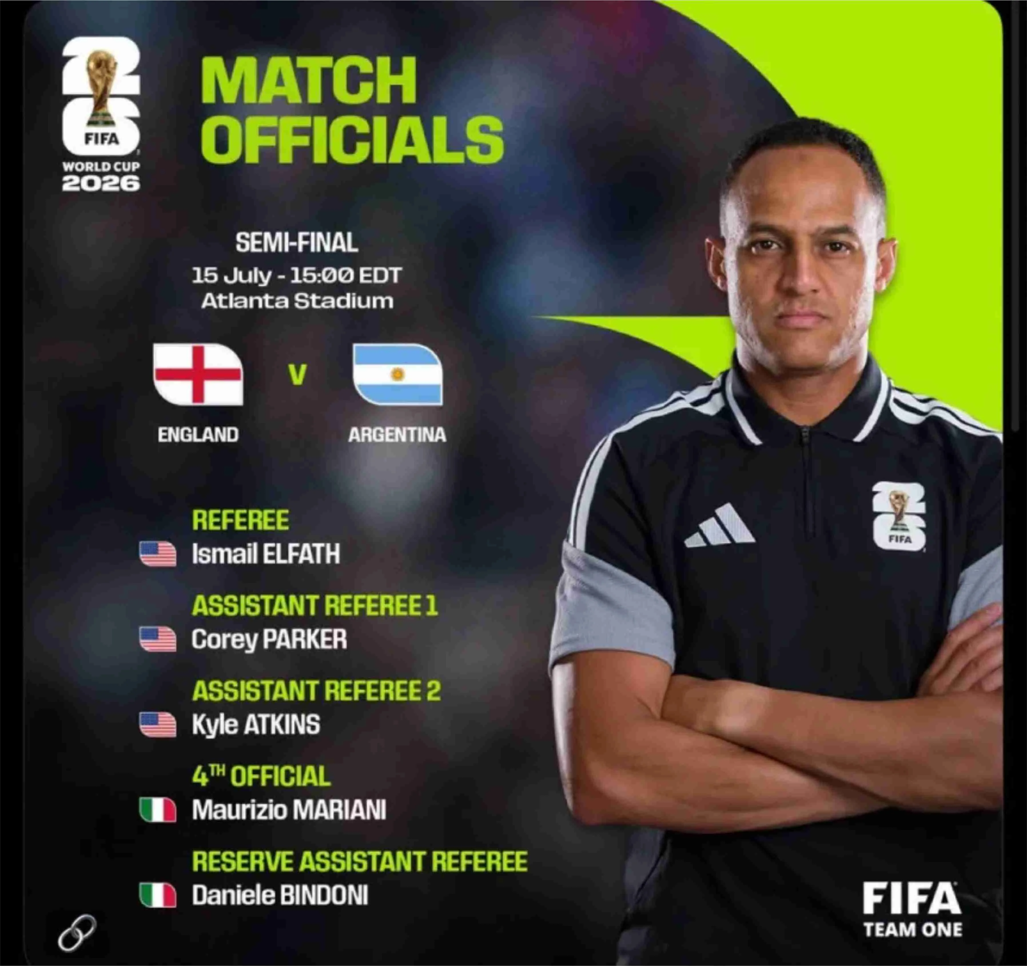Ismail Elfath, el árbitro estadounidense de Argentina vs. Inglaterra que estuvo en la final de Qatar