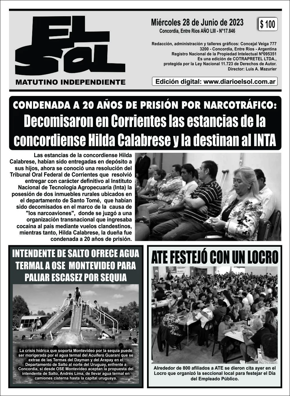 Tapa Edición Impresa Miércoles 28 De Junio 6205