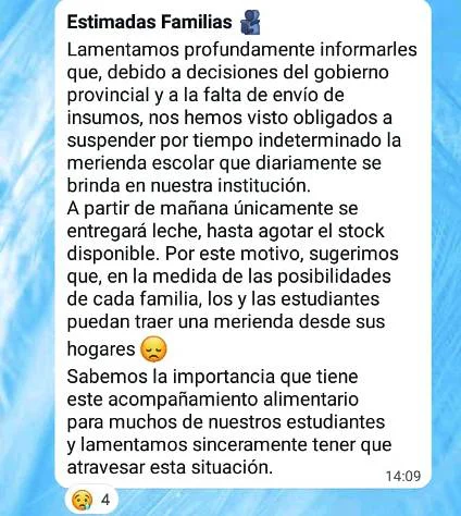 Concordia: tres escuelas suspenden la merienda por falta de partidas y crece la alarma por el hambre escolar
