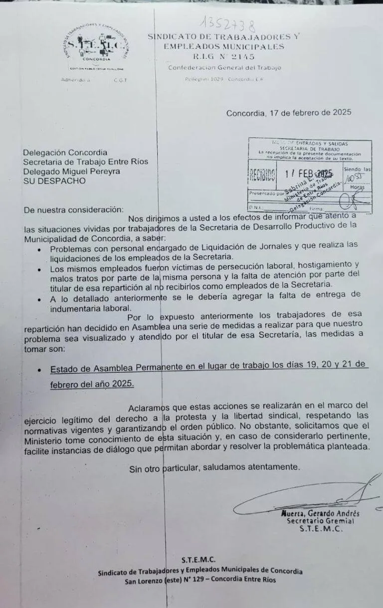 notas al ministerio de trabajo