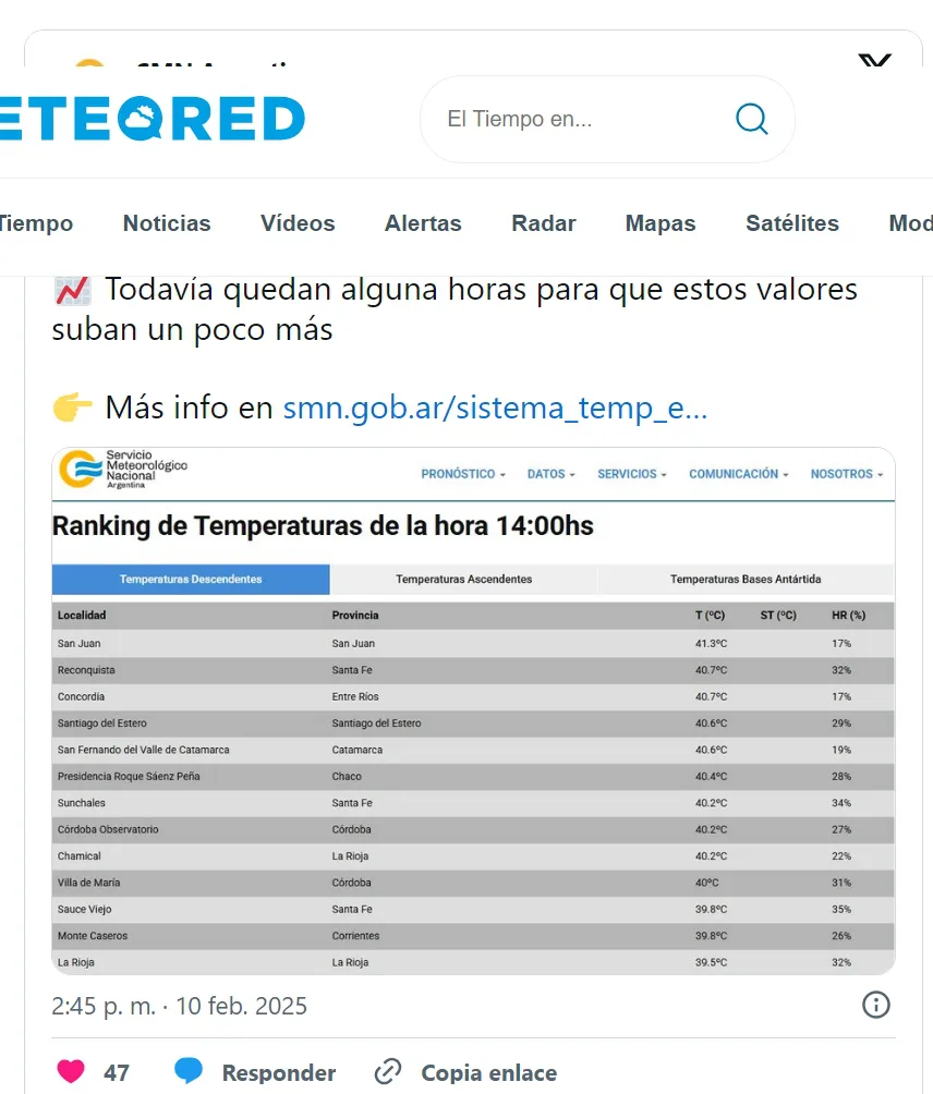 CONCORDIA EN EL PODIO DE CIUDADES MAS CALUROSAS DEL PAIS