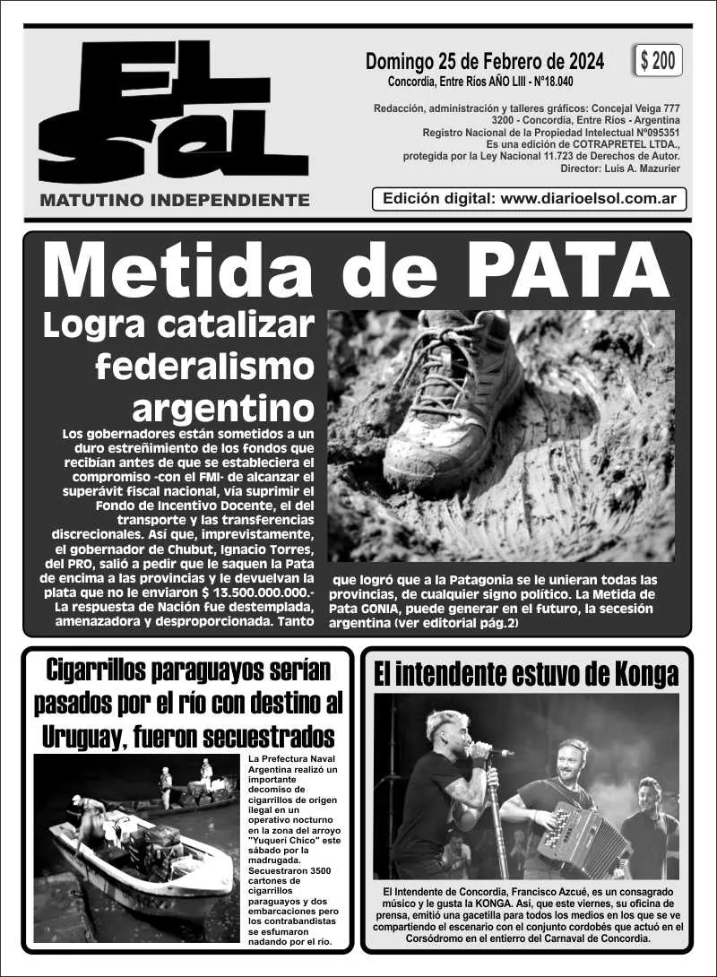 Tapa Edición Impresa Domingo 25 de febrero