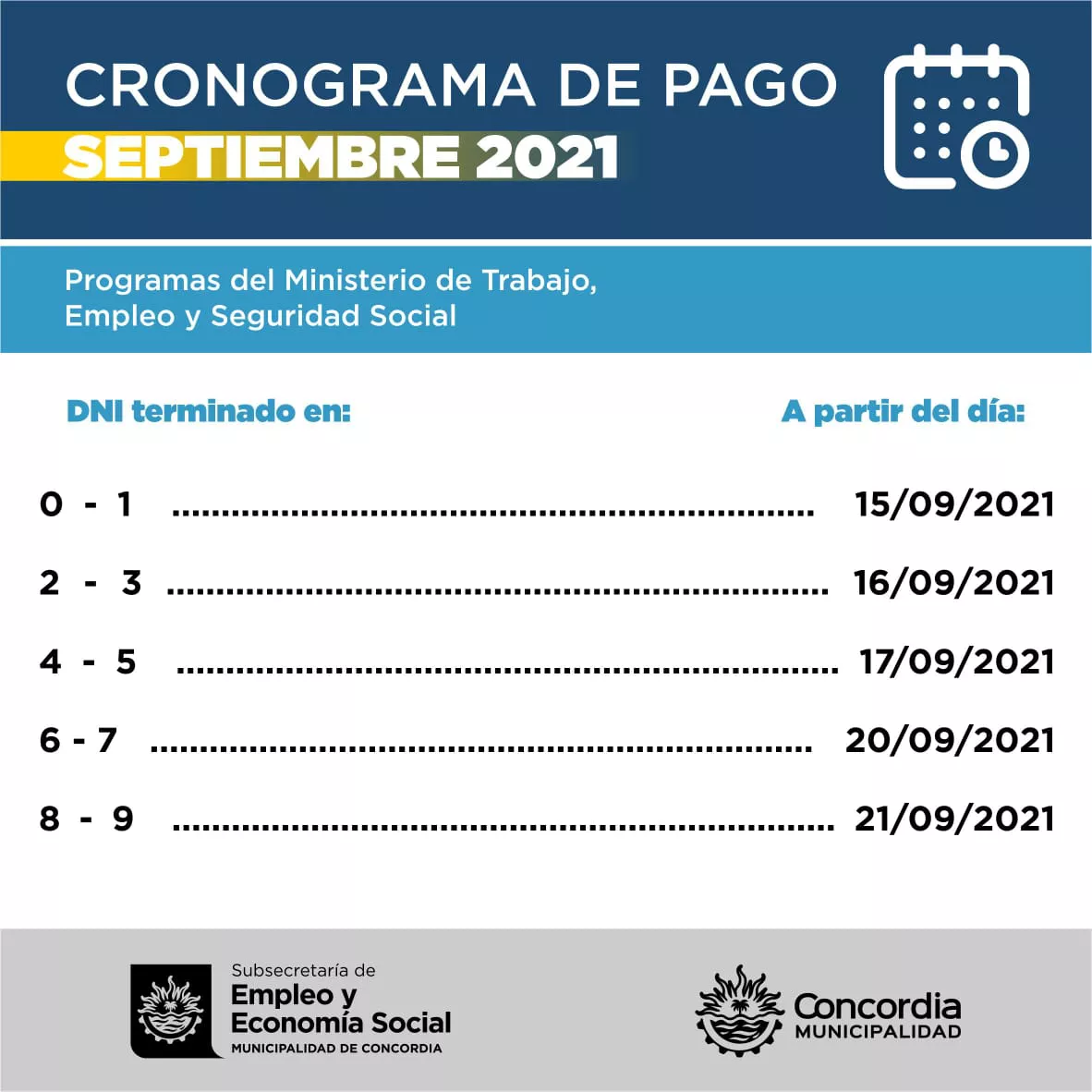 Cronograma de pagos programas nacionales